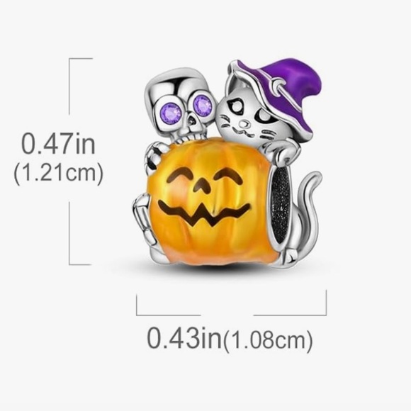 Halloween pumpkin Kitty Skull skeleton Charm for Pandora in sterling silver 925 - Picture 4 of 4